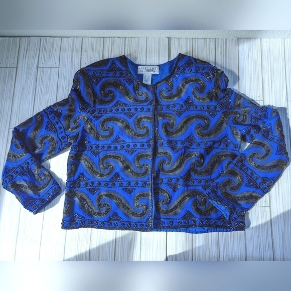 Niteline Della Roufogali Vintage Silk Beaded Semi Sheer Jacket Size Medium - Picture 6 of 14